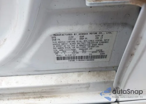 2003 Nissan Altima 3.5 Se из США, поврежденный, VIN 1N4BL11D33C196595